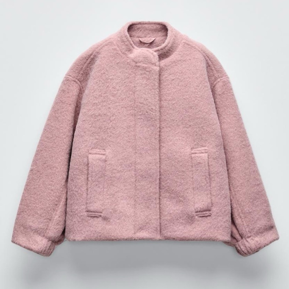 Zara Kids Pink Felt Bomber Coat
